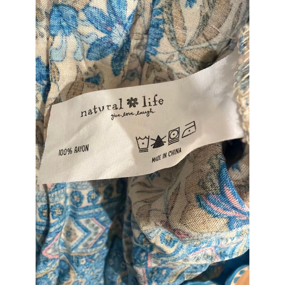 This is the Natural Life Gigi Midi Dress in a tan and blue floral border print - Picture 5 of 8
